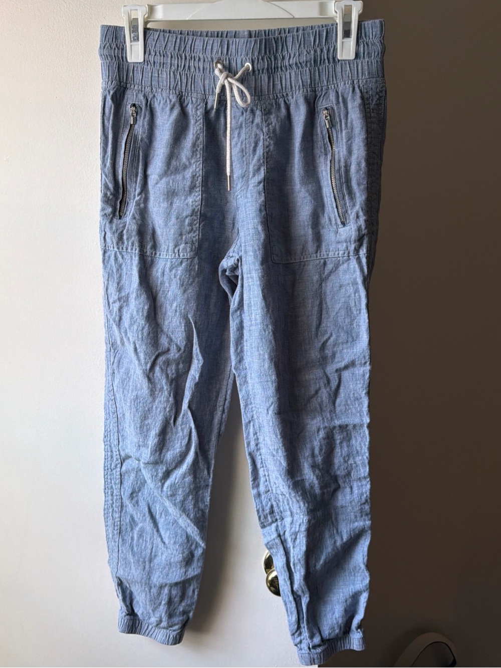 Athleta Cabo Linen Jogger Pants Womens Size 2 Blue Elastic Waist Travel Stretch